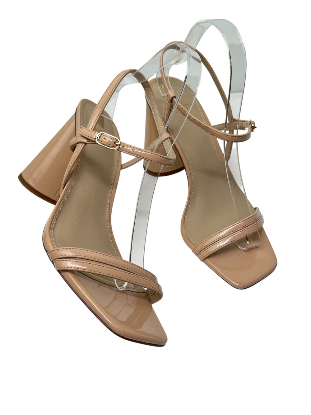 Sam Edelman Kit Faux Patent Leather Beige Neutral High Heel Shoes Sandals